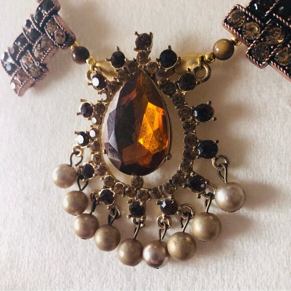 Handcrafted repurpose brown topaz gem Czech glass Pearl toggle clasp necklace - Picture 9 of 9